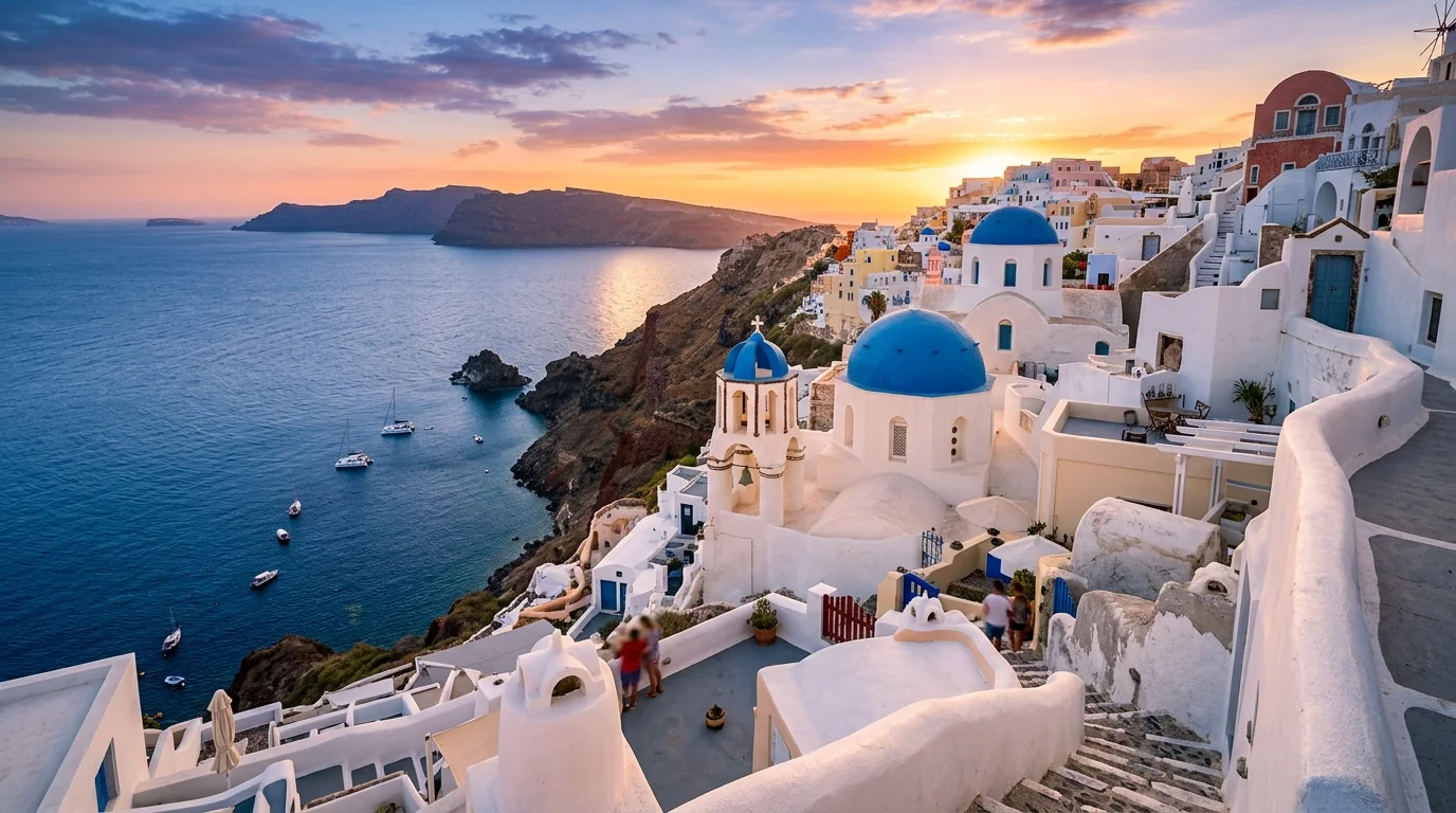 Best IPTV Greece - Santorini white buildings blue domes