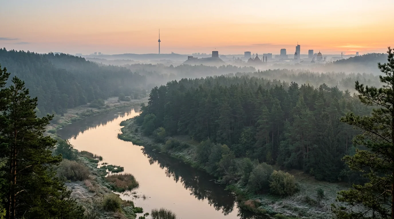 Best IPTV Lithuania - Vilnius river and forest landscape dawn
