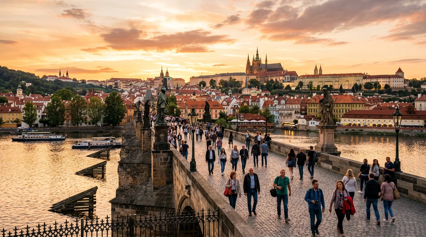 IPTV Czech Republic - Prague Charles Bridge at sunset