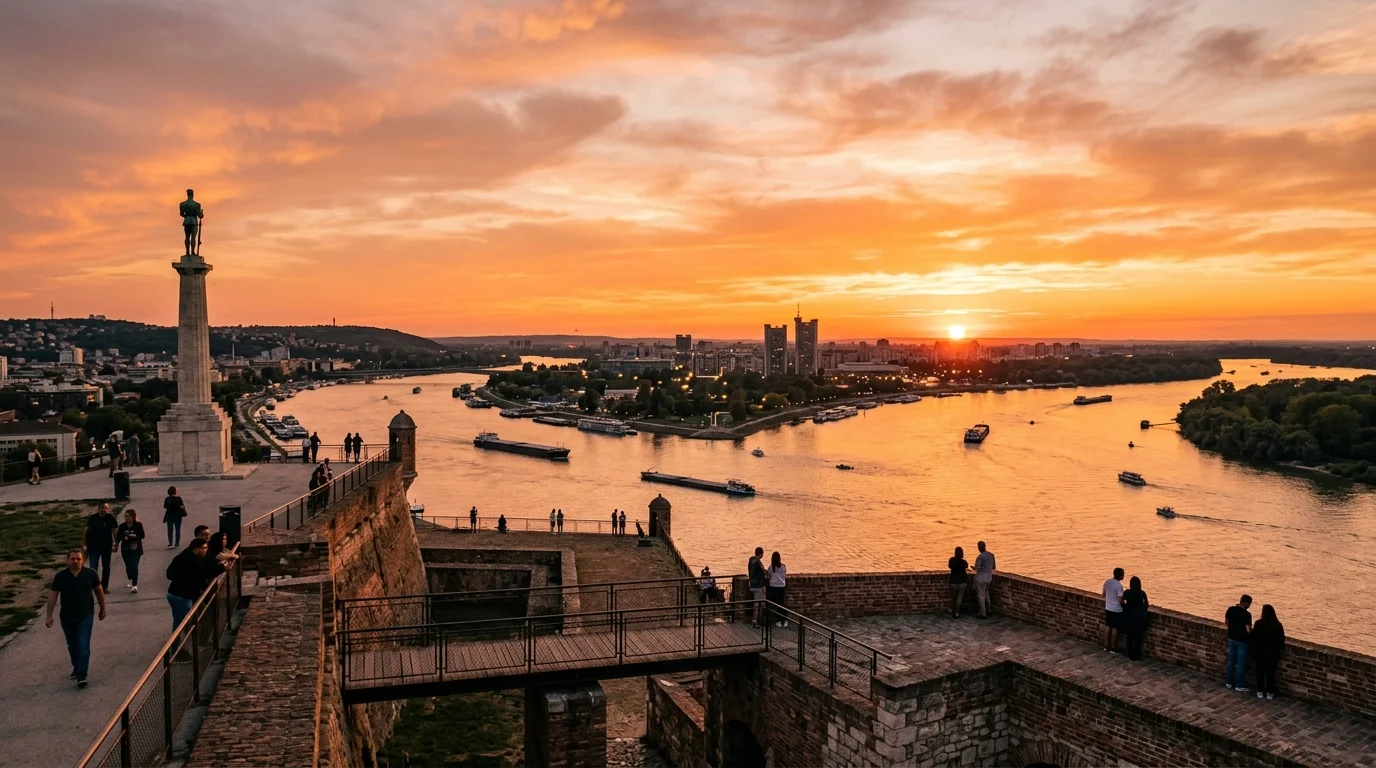 IPTV Serbia - Belgrade fortress Kalemegdan at sunset