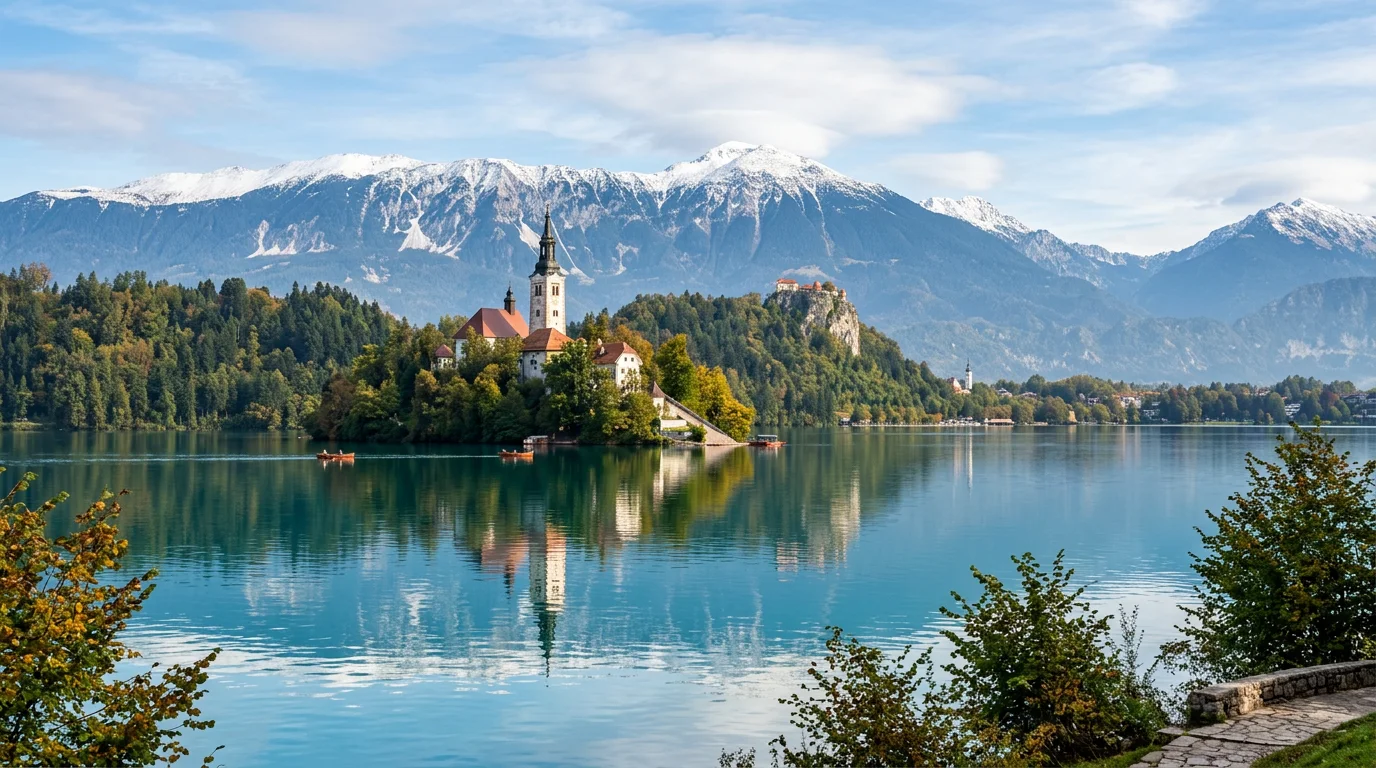 IPTV Slovenia - Lake Bled with island church mountains